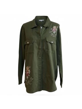 Long Sleeve Embroidered Button Down Women’s L Army Green